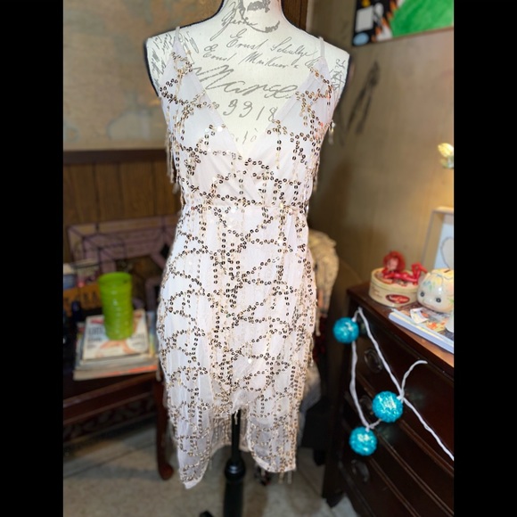 NWOT Nude colored sequins covers dress. Beautiful. The sequins dangle throughout - Picture 4 of 10